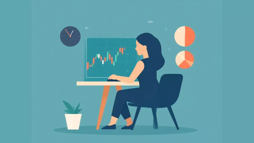 uma mulher estudando sobre swing trade