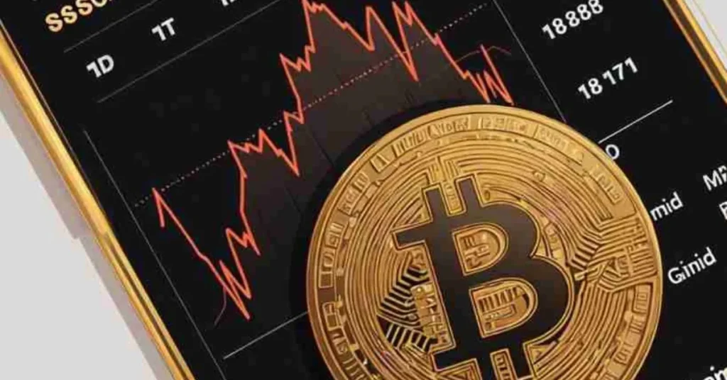 a criptomoeda bitcoin com um grafico do ativo no fundo
